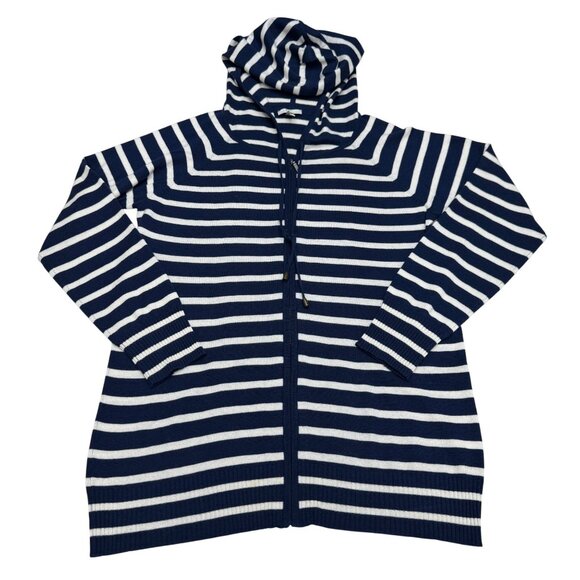 Joie Tops - Joie Women's Wool Silk Blue White Striped Full Zip Hoodie Jacket, Size L